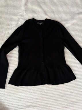Black Peplum Cardigan Sweater - Women